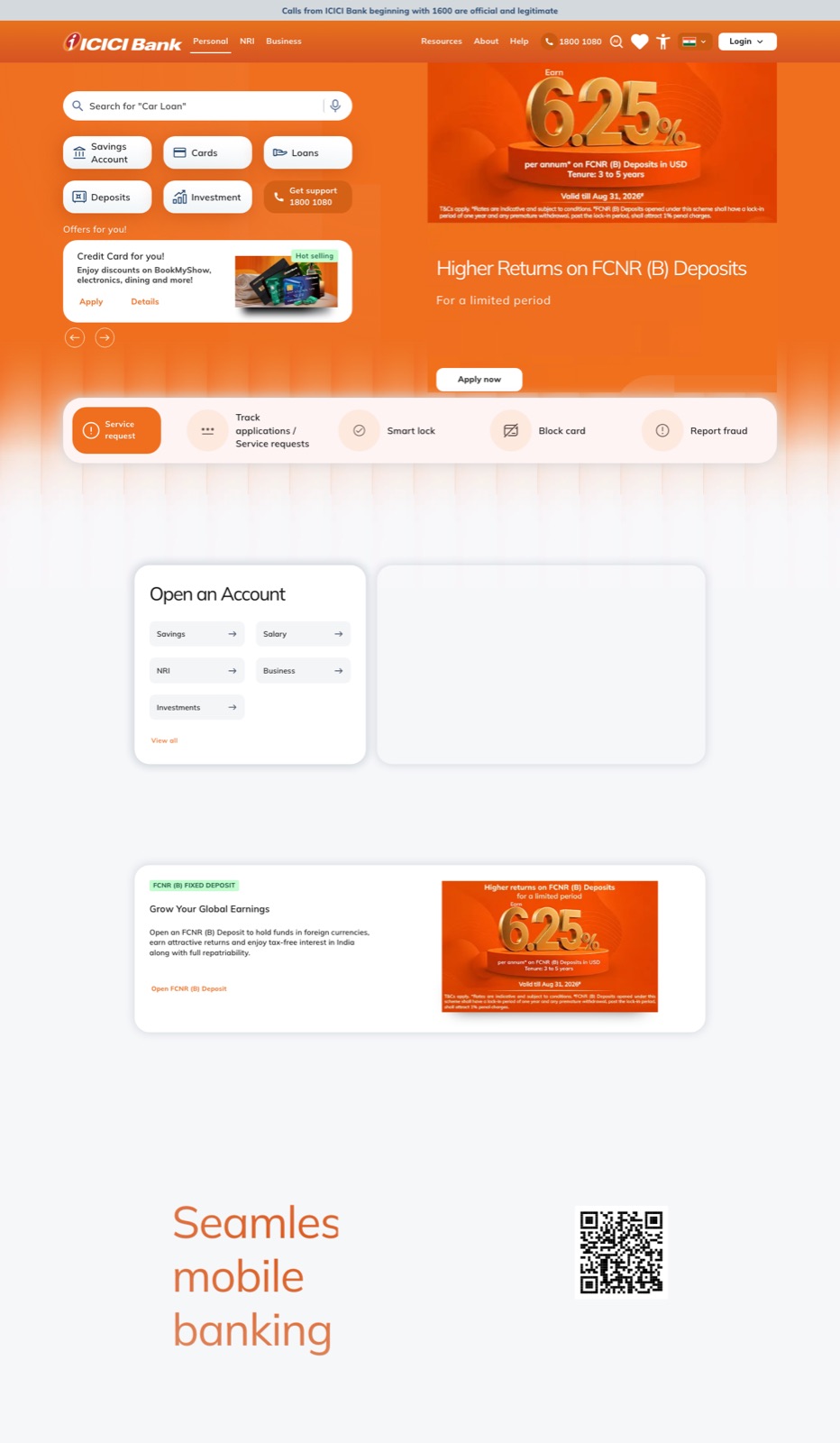 Landing page of icicibank.com captured 2026-08-23