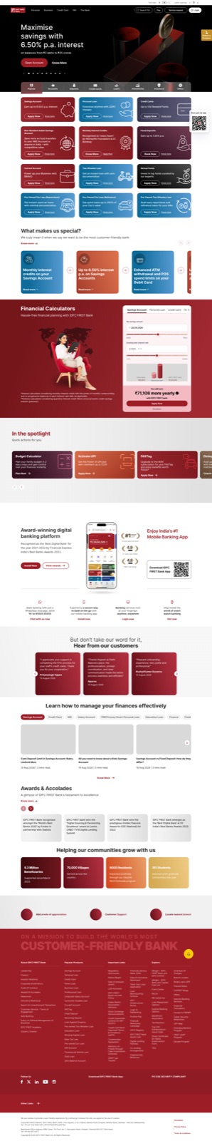 Landing page of idfcfirstbank.com captured 2026-08-23