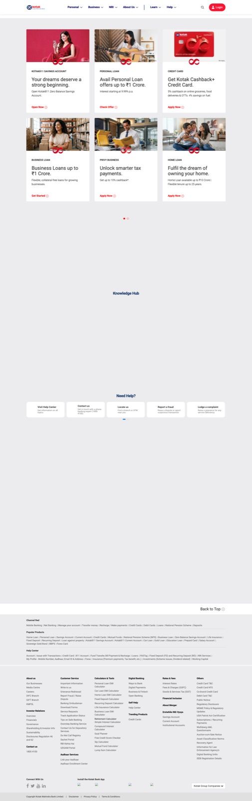 Landing page of kotak.com captured 2026-08-23